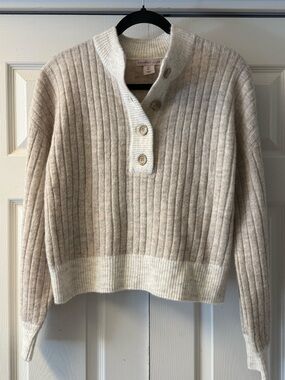 Sincerly Jules Cream Ribbed Button-Neck Sweater Large